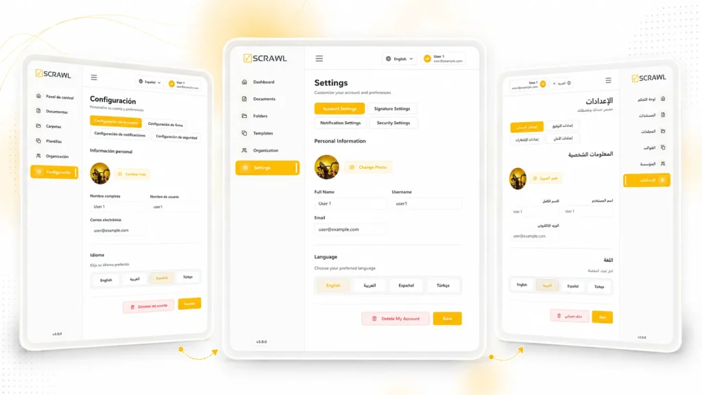 Multilingual e-signature signing in vScrawl